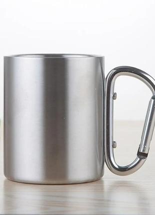 Кружка металева з карабіном 300 мл, кружка туристична, чашка