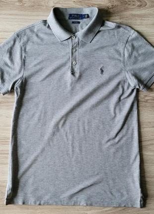 Polo ralph lauren размер s-m мужская футболка поло серое slim fit