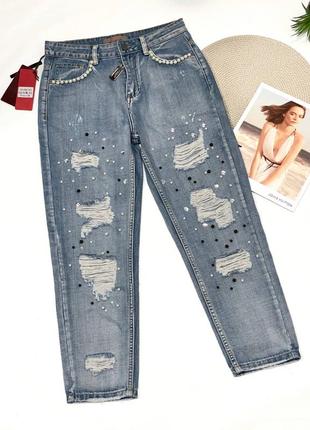 Женские джинсы с дырками мом в новом состоянии из хлопка турец...