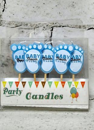 Свечи в торт фигурки Ножки Baby shower набор 5 шт Голубые