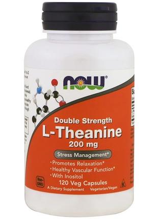 L-Теанін, L-Theanine, Double Strength, Now Foods, 200 мг, 120 ...