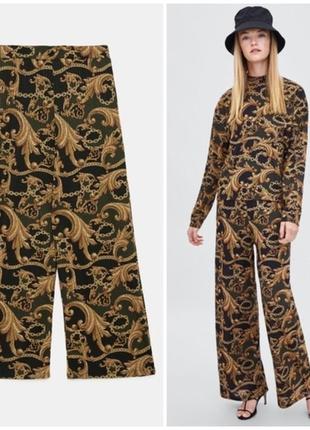 Трикотажные брюки штаны палаццо р. м zara модный принт