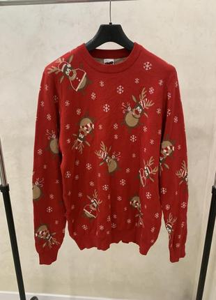 Новорічний светр джемпер червоний з оленями primark