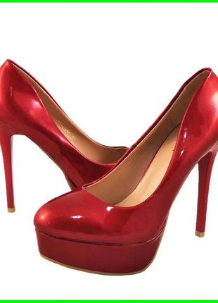 Женские красные туфли на каблуке шпильке лаковые модельные (ра...