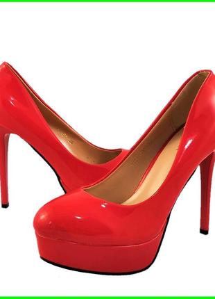 Жіночі червоні туфлі на каблуку шпильке лакові модельні (розмі...