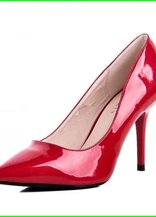 Женские красные туфли на каблуке шпильке лаковые класические л...