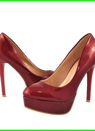 Жіночі бордові туфлі на каблуку шпильке лакові модельні (розмі...