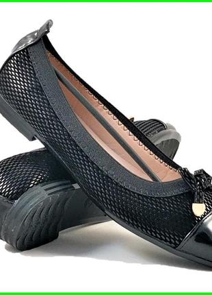 Женские балетки черные мокасины туфли лаковые (размеры: 40) - 8-6