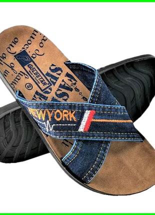 Мужские шлёпанцы джинсовые тапочки сланцы (размеры: 41)