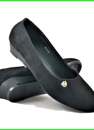 .женские балетки чёрные мокасины туфли замшевые (размеры: 41) ...