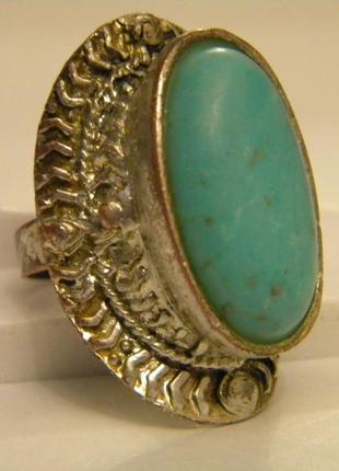 Крупное кольцо перстень камень бирюза серебрение бижутерия №323