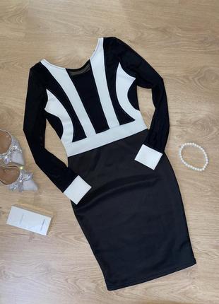 Нарядное силуэтное платье футляр, черное платье ткань дайвинг