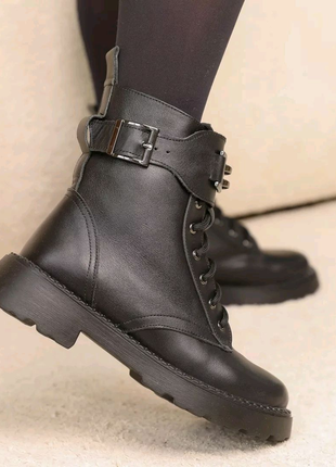 Черные женские ботинки зимние, кожаные,зима,мех,натуральная кожа