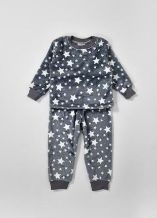 Тёплая пижама махра на мальчика звезды серая