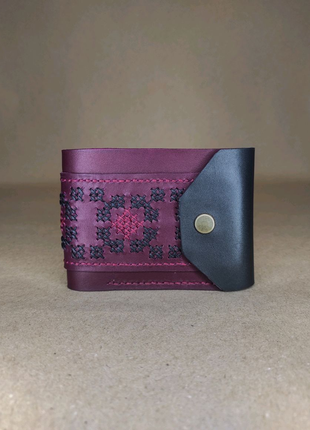 Шкіряний гаманець skinny з вишивкою ручної роботи