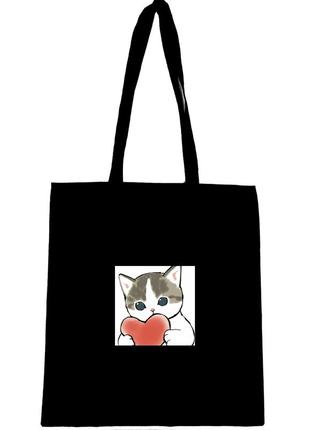Еко сумка шопер шоппер с принтом котик, киця