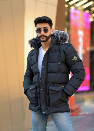 Мужская теплая зимняя куртка-пуховик премиум качества с капюшоном