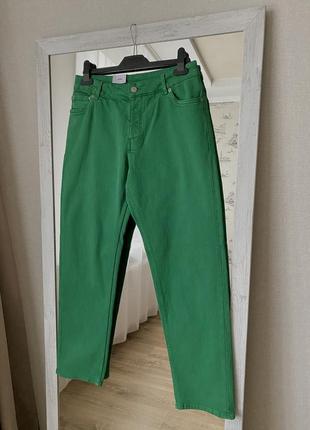 Зеленые плотные качественные коттоновые прямые джинсы straight...
