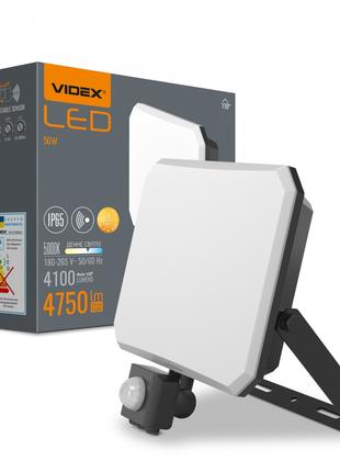 LED прожектор VIDEX F3 50W 5000K с датчиком движения 220V Blac...