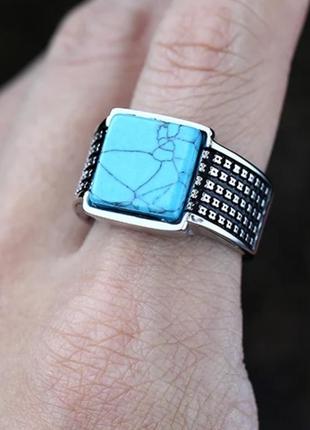 Кольцо с голубым камнем 19 р нержавеющая сталь перстень