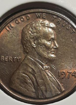 Монета США 1 цент, 1974 року, Без мітки монетного двору