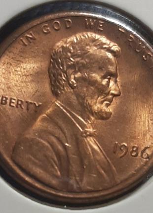 Монета США 1 цент, 1986 року, Без мітки монетного двору