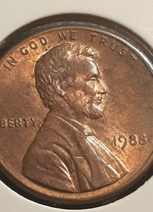 Монета США 1 цент, 1988 року, Без мітки монетного двору