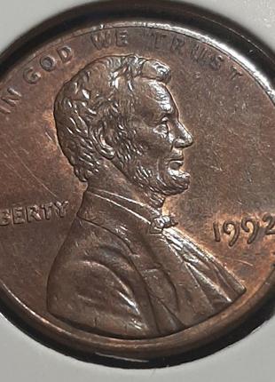 Монета США 1 цент, 1992 року, Без мітки монетного двору