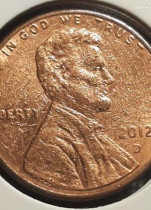 Монета США 1 цент, 2012 року, Мітка монетного двору: "D" - Денвер