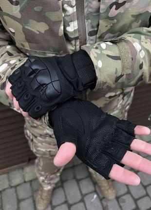 Перчатки беспалые oakley tactical pro с косточками, черные