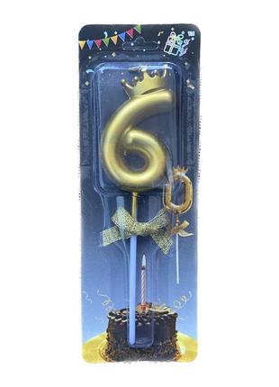 Свечка-цифра "6" с короной золото