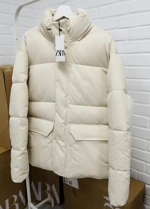 Зимняя куртка с карманами и скрытым капюшоном zara s, м, l, xl