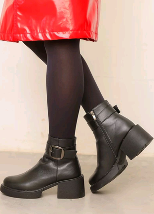 Черные женские ботинки зимние, кожаные,зима, мех,натуральная кожа