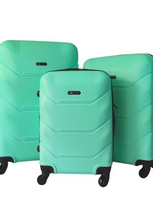 Дорожные чемоданы 3шт l/m/s fly 2019 abs пластик 4-колеса мята