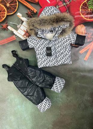 Зимовий костюм з натуральних хутром енота  курточка+ комбез