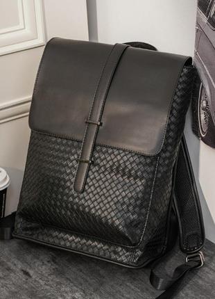 Мужской плетеный городской рюкзак большой и вместительный черный