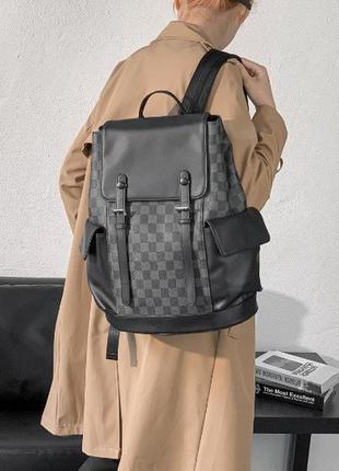 Великий жіночий рюкзак в стилі луї  вітон сірий клітинка