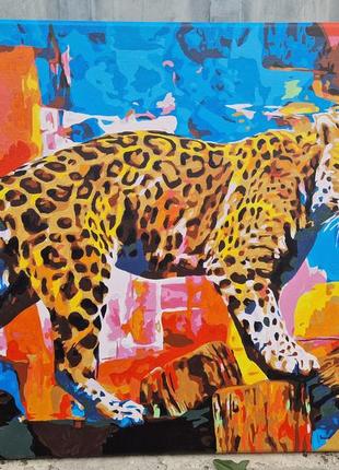 Картина яркий леопард картина ручной работы для декора яркий д...