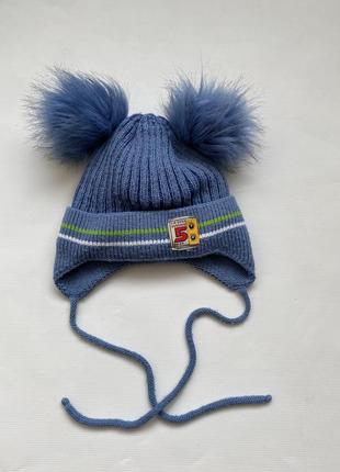 Зимняя шапка для мальчика, теплая шапка с помпонами
