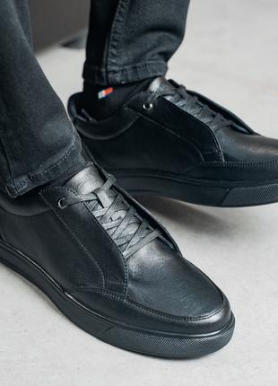 Мужские черные кроссовки из натуральной кожи, чоловічі чорні к...