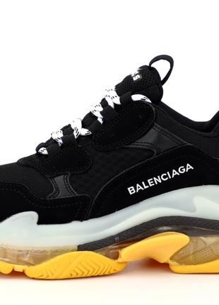 Женские кроссовки Balenciaga Triple S Clear Sole, чёрные кожан...