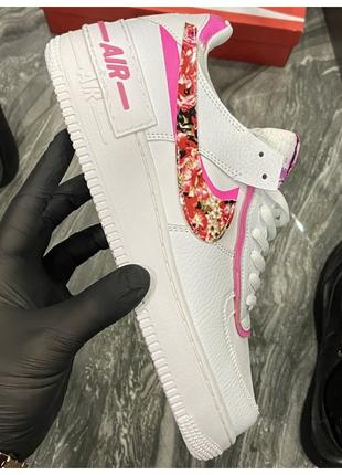 Женские кроссовки Nike Air Force Shadow White Pink Flower крос...