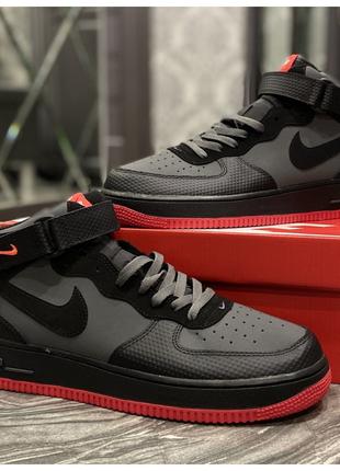 Мужские кроссовки Nike Air Force High Black Grey Red, кроссовк...