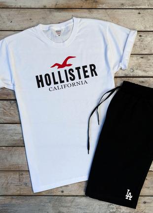 Мужской летний комплект белая футболка с принтом "HOLLISTER" т...