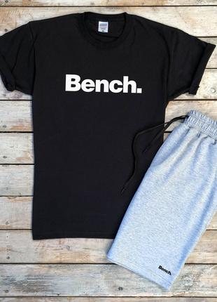Мужской летний комплект чёрная футболка с принтом "Beanch" и м...