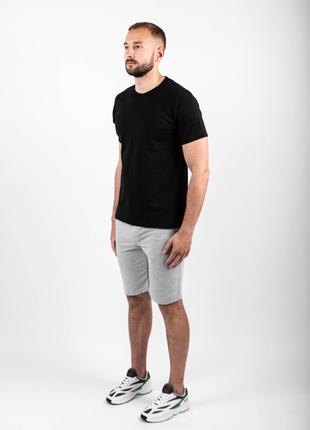 Мужской летний комплект чёрная футболка и меланжевые шорты