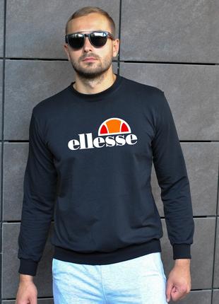 Мужской утеплённый чёрный свитшот с принтом "Ellesse"