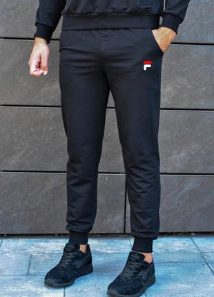 Мужские чёрные спортивные штаны с принтом "Fila"