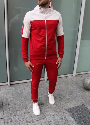 Чоловічий трикотажний спортивний костюм червоний з білим