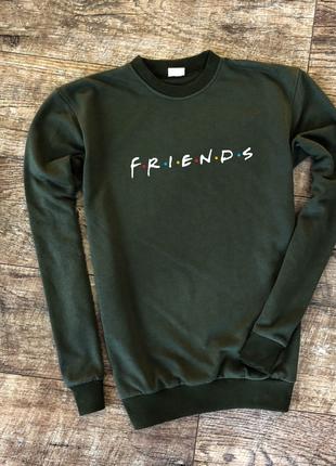 Мужской утеплённый хаки свитшот с принтом "Friends"